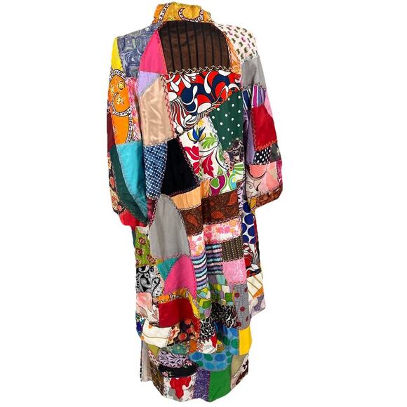 Vintage 60s 70s Crazy Quilt Coat & Skirt Set Folk Art Groovy Retro Hippie Medium - Picture 6 of 16